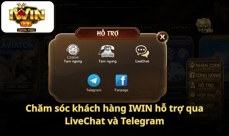 Chăm sóc khách hàng IWIN hỗ trợ qua LiveChat và Telegram