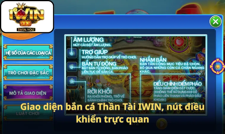 Giao diện bắn cá Thần Tài IWIN, nút điều khiển trực quan