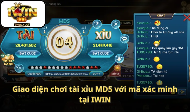 Giao diện chơi tài xỉu MD5 với mã xác minh tại IWIN