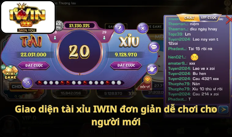 Giao diện tài xỉu IWIN đơn giản dễ chơi cho người mới
