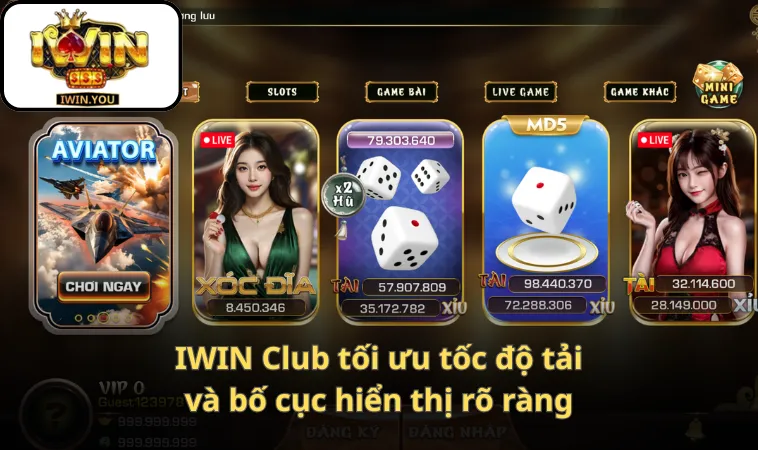 IWIN Club tối ưu tốc độ tải và bố cục hiển thị rõ ràng