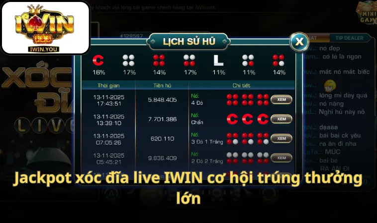 Jackpot xóc đĩa live IWIN cơ hội trúng thưởng lớn
