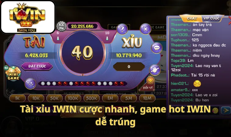 Tài xỉu IWIN cược nhanh, game hot IWIN dễ trúng
