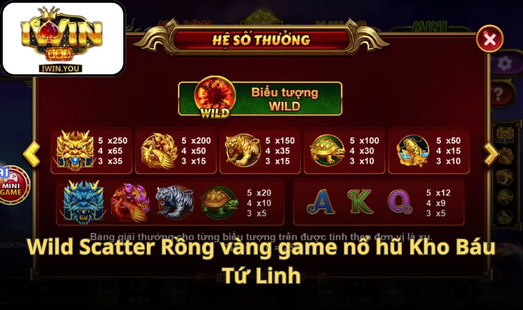Wild Scatter Rồng vàng game nổ hũ Kho Báu Tứ Linh